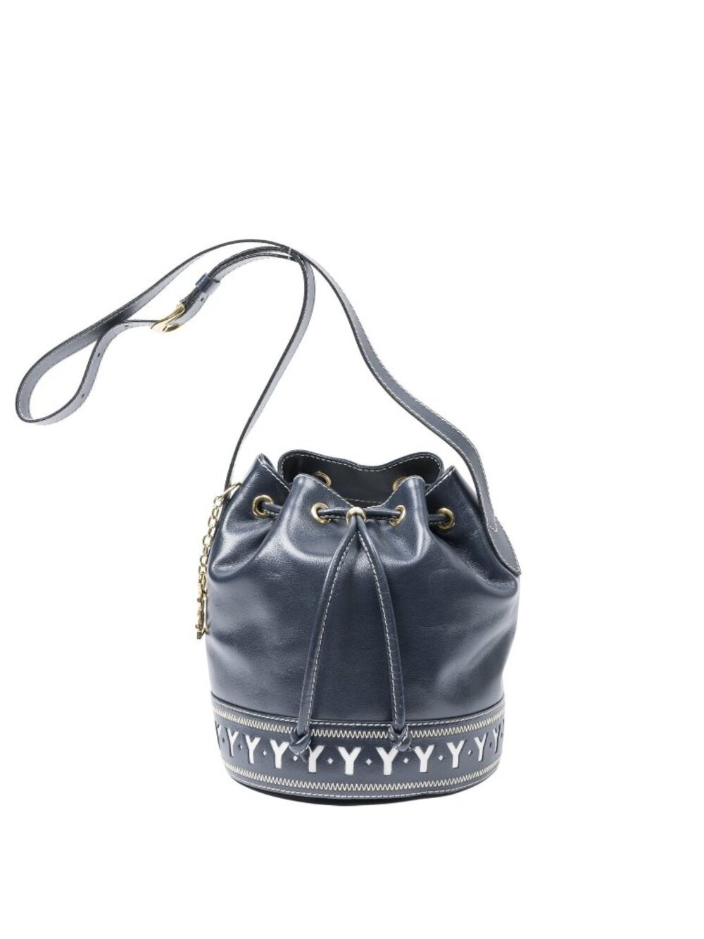 Saint Laurent Vintage Mini Drawstring Bucket Bag Navy Cutout Leather